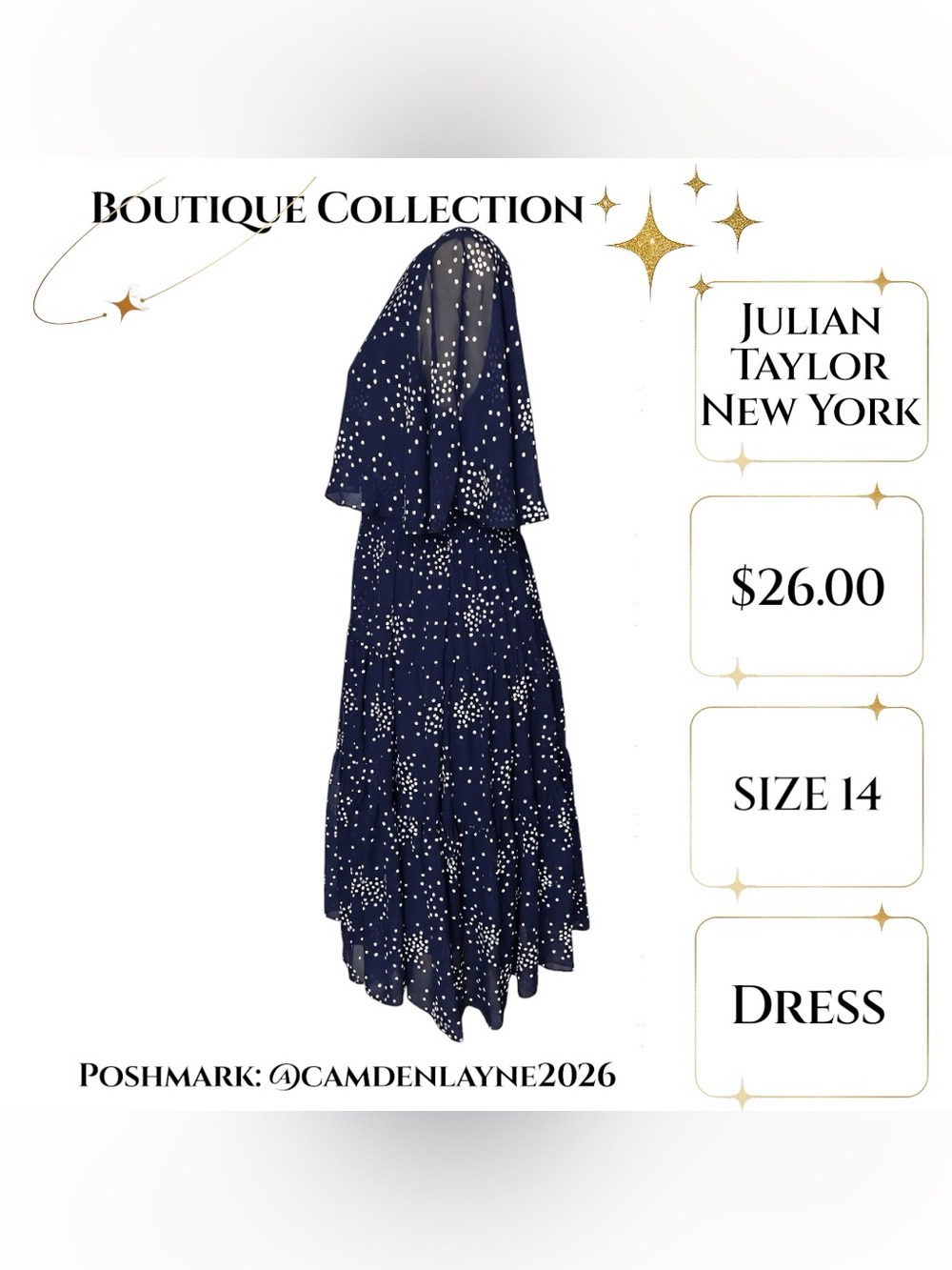Julian Taylor Navy Star-Print Flutter Sleeve Maxi Dress - Picture 5 of 8